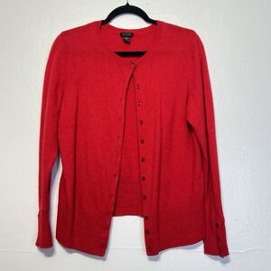 Only Mine 2-Ply 100% Cashmere Red Long Sleeve Button up Sweater Cardigan Sz 1X